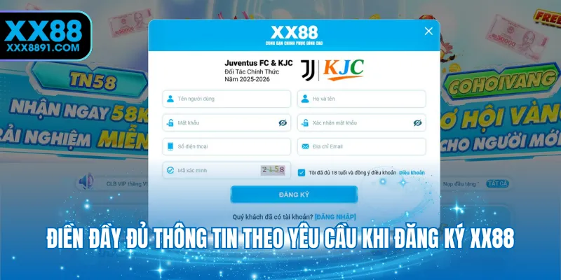 Điền đầy đủ thông tin theo yêu cầu khi đăng ký XX88