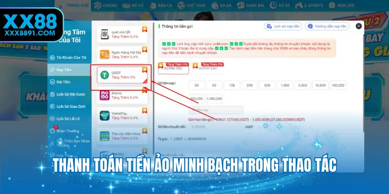 Thanh toán tiền ảo minh bạch trong thao tác